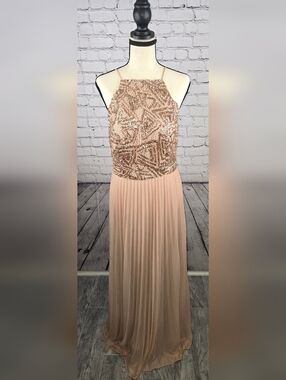 Cachet Rose Gold Sequin Halter Maxi Dress